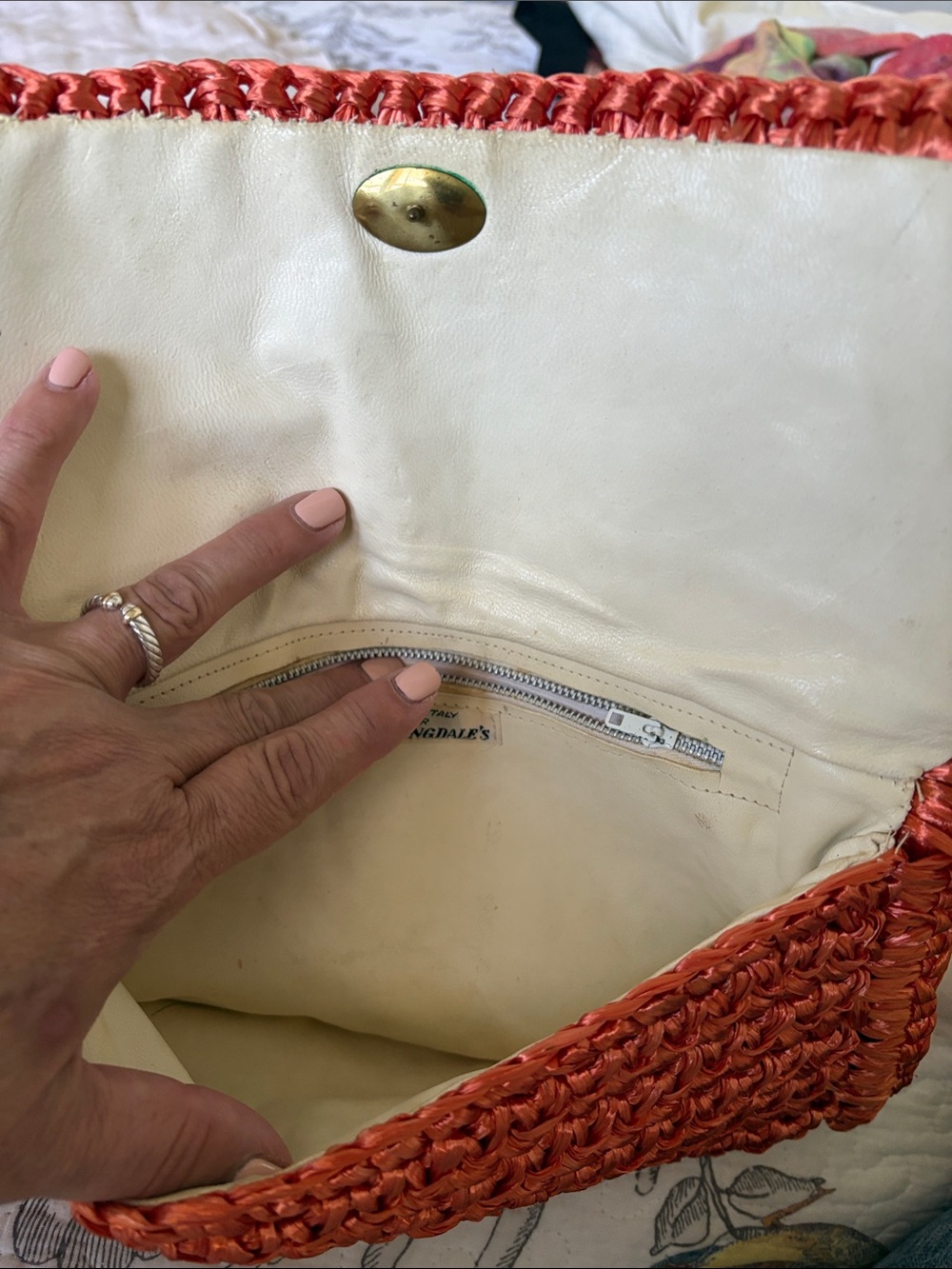Vintage Made in Italy for Bloomingdale's Woven Raffia Clutch - Coral. - Picture 6 of 8